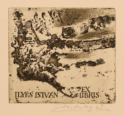 Exlibris by Lajos Bardocs from Romania for Istvan Ilyes - Abstract 