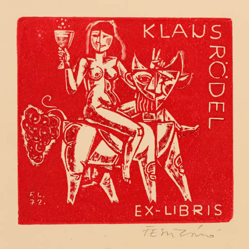 Exlibris by Ladislav Feszt from Romania for Klaus Rödel - Europa and the Bull Wine 