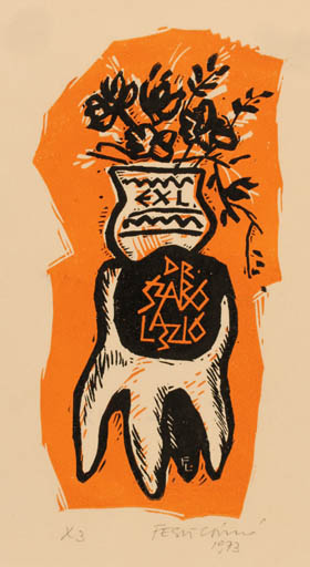 Exlibris by Ladislav Feszt from Romania for Dr. Laszlo Szabo - Flora Medicine 