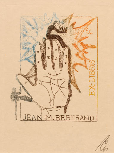 Exlibris by Franz Illi from Romania for Jean-Marcel Bertrand - Book Hand(s) Man 