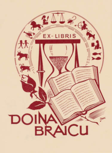 Exlibris by Juziu Martin from Romania for Prof. Doina Braicu - Book Cosmos 