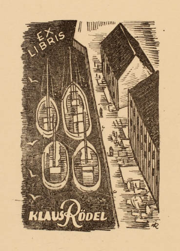 Exlibris by Jenö Kertes-Kollmann from Hungary for Klaus Rödel - Maritime Ship/Boat 