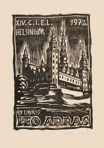 Exlibris by Kàroly Andrusko from Yugoslavia for Leo Arras - Castle/Palace Exlibris Congress 