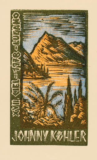 Exlibris by Kàroly Andrusko from Yugoslavia for Johnny Köhler - Mountain Exlibris Congress Scenery/Landscape 