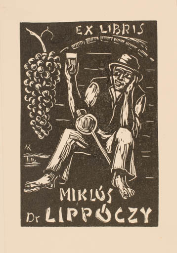 Exlibris by Kàroly Andrusko from Yugoslavia for Dr. Nicholas Lippoczy - Man Wine 