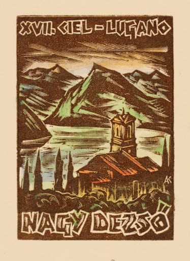 Exlibris by Kàroly Andrusko from Yugoslavia for Dezsö Nagy - Mountain Exlibris Congress Church Scenery/Landscape 