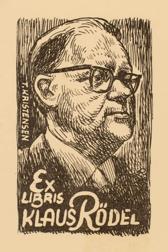 Exlibris by Jenö Kertes-Kollmann from Hungary for Klaus Rödel - Literature Portrait 