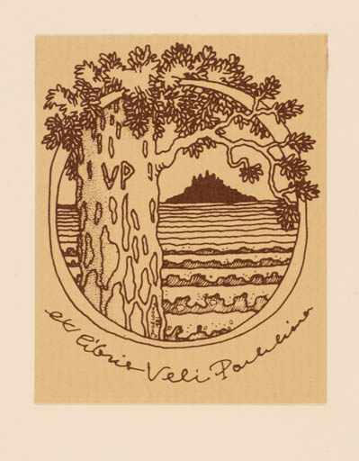 Exlibris by Inge Löök from Finland for Veli Parkkinen - Flora Scenery/Landscape Tree 