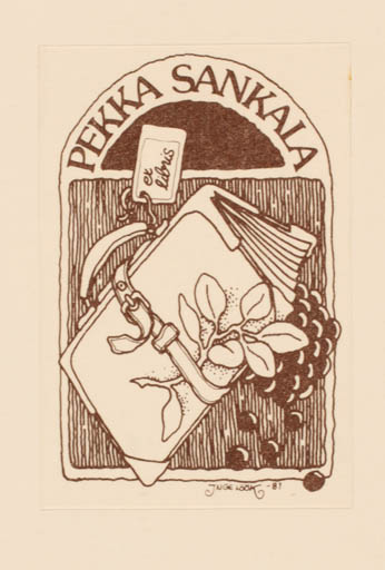 Exlibris by Inge Löök from Finland for Pekka Sankala - Wine 