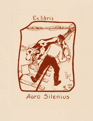 Exlibris by Väinö Mäkelä from Finland for Aaro Silenius - Fauna Scenery/Landscape Man Train 