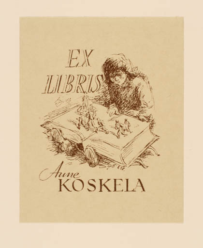 Exlibris by Leo Nousiainen from Finland for Aune Koskela - Book Child Fairytale/fable 