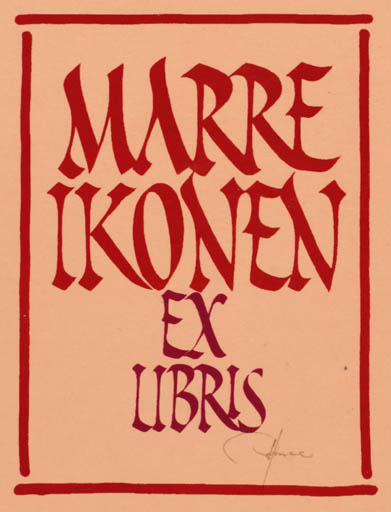 Exlibris by Hannu Paalasmaa from Finland for Marre Ikonen - Text/Writing 