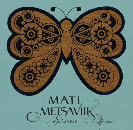 Exlibris by Hannu Paalasmaa from Finland for Mati Metsaviir - Butterfly 