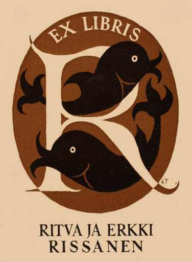 Exlibris by Erkki Tanttu from Finland for Ritva ja Erkki Rissanen - Fish 