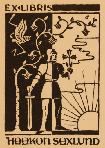 Exlibris by ? Unbekannt from Finland for Haakon Sexlund - Knight Sun Owl 