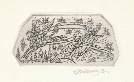 Exlibris by Jevgenij N. Tichanowitsch from Soviet Union for Klaus Rödel - Fairytale/fable Pegasus 