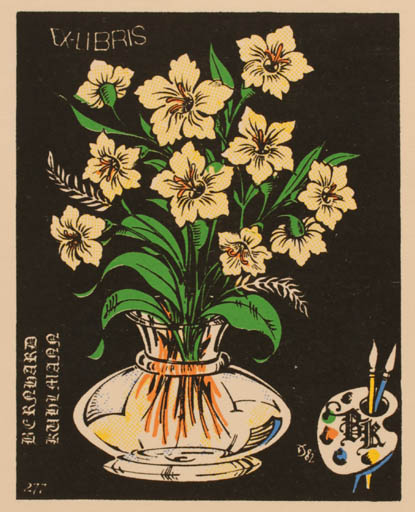 Exlibris by Eduardo Dias Ferreira from Portugal for Bernhard Kuhlmann - Flower 