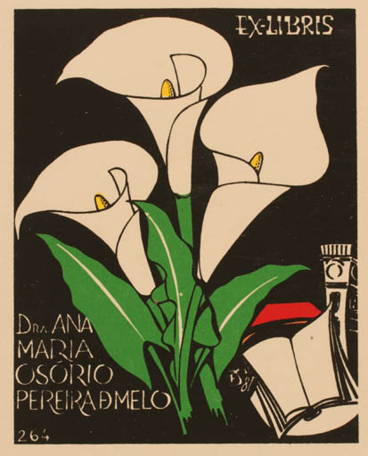 Exlibris by Eduardo Dias Ferreira from Portugal for Ana Maria Osorio Pereiramelo - Flower Book 