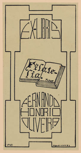 Exlibris by Mario Rodrigues Vinhas from Portugal for Fernando Hondrio Oliveira - Book 
