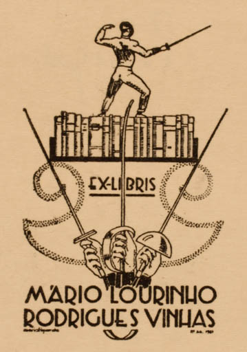 Exlibris by ? Unbekannt from Portugal for Mario Rodrigues Vinhas - Book Sport/game Weapon 