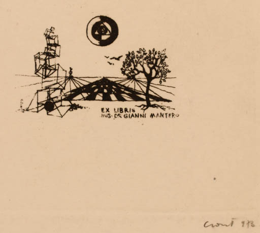 Exlibris by Istvan Csont from Hungary for Gianni Mantero - Scenery/Landscape 