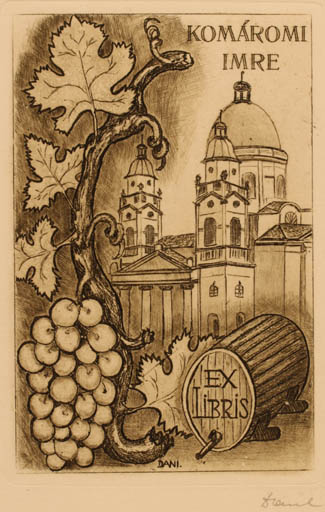 Exlibris by Victor Dàniel from Hungary for Imre Komaromi - Church Wine 