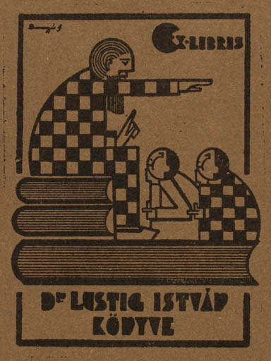 Exlibris by Ferenc Dinnyes from Hungary for Dr. Istvan Lustig - Book Science 