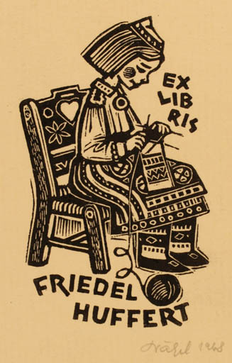 Exlibris by Silvi Väljal from Estonia for Friedel Huffert - Hobby Woman 