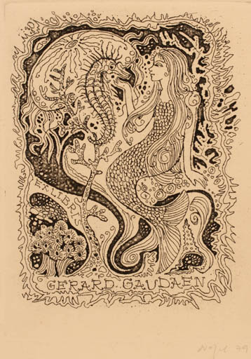 Exlibris by Silvi Väljal from Estonia for Gerard Gaudaen - Mermaid Maritime 