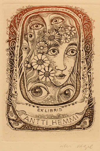 Exlibris by Silvi Väljal from Estonia for Antti Hemmi - Flower Portrait 