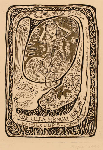 Exlibris by Silvi Väljal from Estonia for Ulla Hemmi - Mermaid 