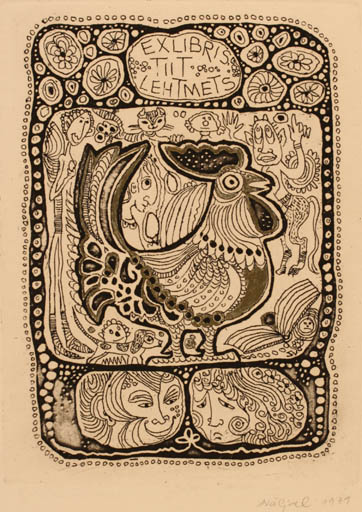 Exlibris by Silvi Väljal from Estonia for Tiit Lehtmets - Fairytale/fable Bird 