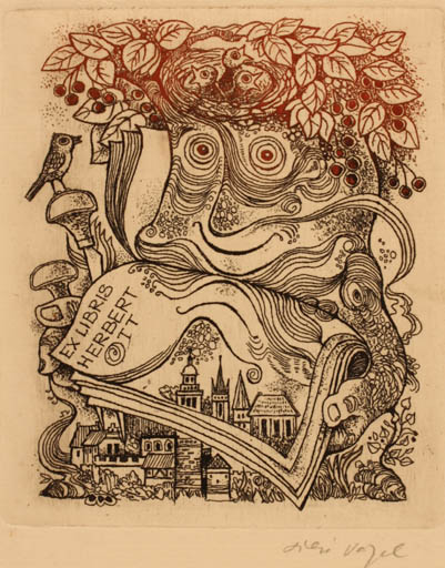 Exlibris by Silvi Väljal from Estonia for Herbert S. Ott - Fairytale/fable 