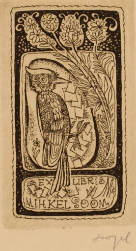 Exlibris by Silvi Väljal from Estonia for Mihkel Soom - Bird 