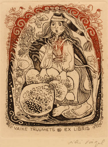 Exlibris by Silvi Väljal from Estonia for Vaike Truumets - Fairytale/fable Woman 