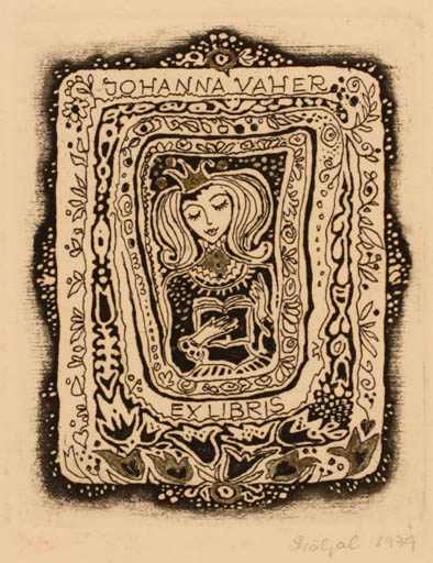 Exlibris by Silvi Väljal from Estonia for Johanna Vaher - Fairytale/fable Woman 