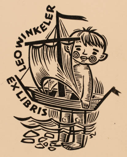 Exlibris by Silvi Väljal from Estonia for Leo Winkeler - Child Ship/Boat 