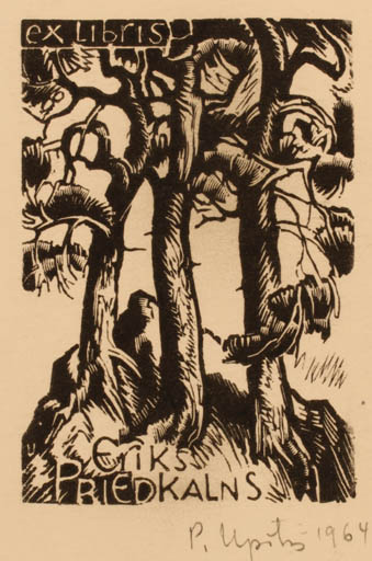 Exlibris by Peteris Upitis from Latvia for Eriks Priedkalns - Tree 