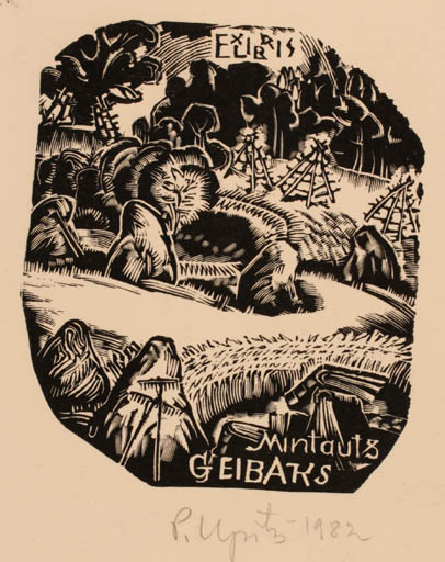 Exlibris by Peteris Upitis from Latvia for Mintauts Geibaks - Scenery/Landscape 