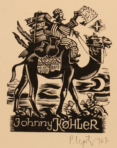 Exlibris by Peteris Upitis from Latvia for Johnny Köhler - Book Fauna Oriental Horseman/Rider 