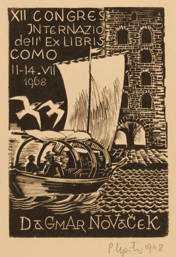 Exlibris by Peteris Upitis from Latvia for Dagmar Novacek - Ship/Boat 