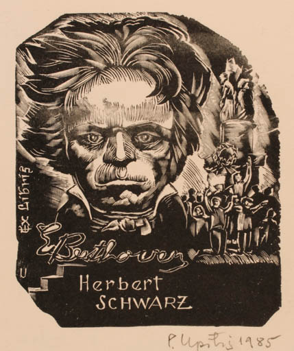 Exlibris by Peteris Upitis from Latvia for Herbert Schwarz - Music Portrait 