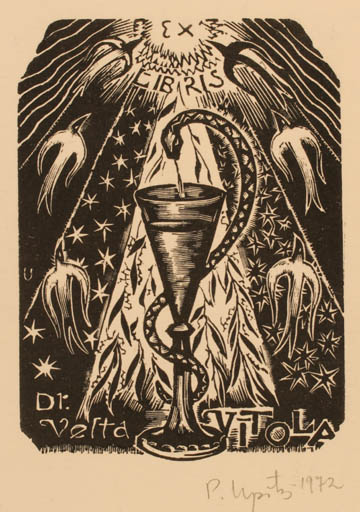 Exlibris by Peteris Upitis from Latvia for Dr. Velta Vitola - Medicine 