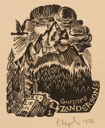 Exlibris by Peteris Upitis from Latvia for Gunare Zandersons - Mountain Scenery/Landscape 