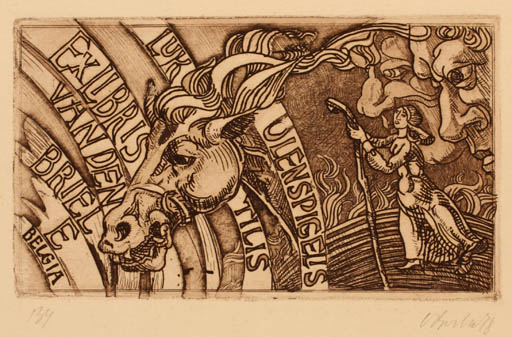 Exlibris by Augustinas Virgilijus Burba from Lithuania for Luc van den Briele - Horse 