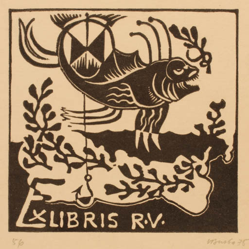 Exlibris by Augustinas Virgilijus Burba from Lithuania for ? R. V. - Fish 