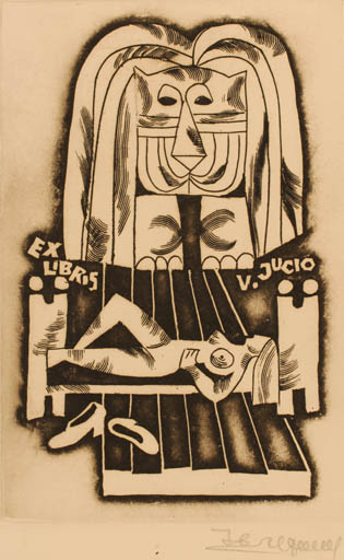 Exlibris by Alfonsas Cepaukas from Lithuania for V. Jucio - Fauna Woman 