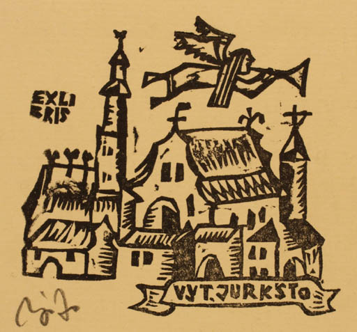 Exlibris by Valerijonas Vytautas Jucys from Lithuania for Vyt. Jusksto - City Angel Music 