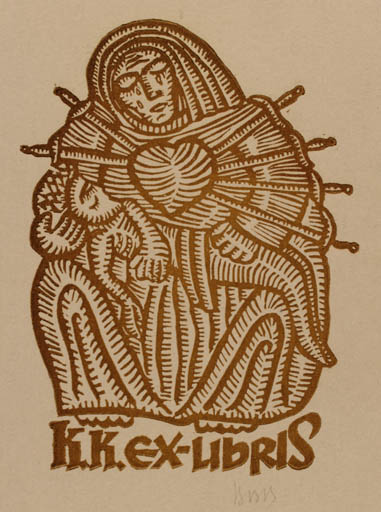 Exlibris by Valerijonas Vytautas Jucys from Lithuania for ? K. K. - Woman Religion 