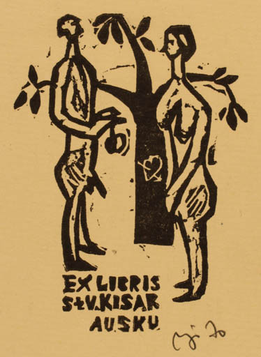 Exlibris by Valerijonas Vytautas Jucys from Lithuania for S. + V. Kisarauskas - Adam and Eve 